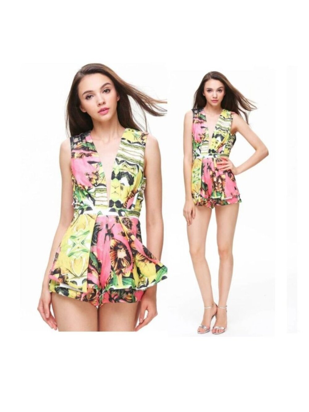 ❤️Sexy Floral Tropical V-Neck Romper Elegant Summer Sleeveless Playsuit Jumpsuit